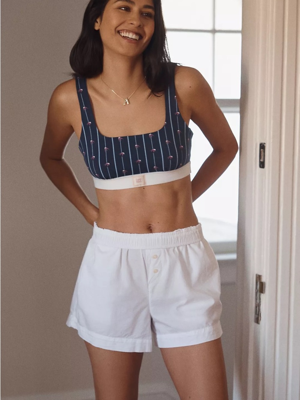 LyreBird Anthro Set of 2 Cotton Cloud Scoop Neck Bras Sz Small Navy & Floral NWT